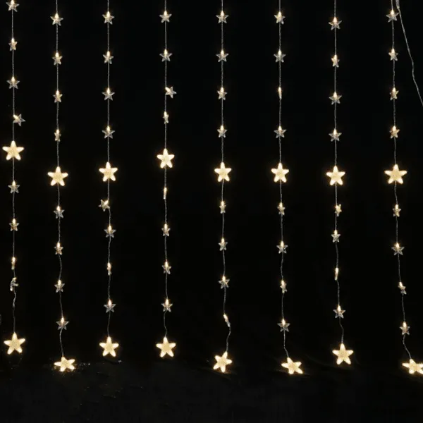 Κουρτίνα 144 LED με αστέρια, 2x2 μέτρα, θερμό λευκό
