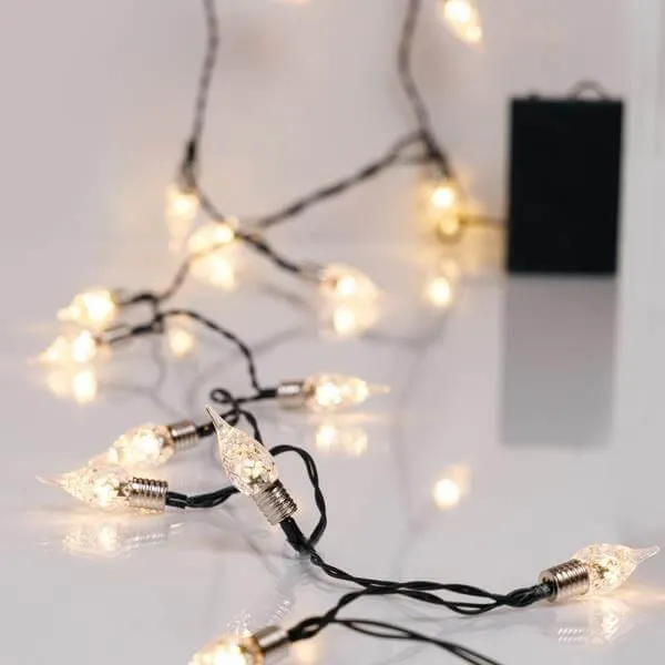 Σειρά μπαταρίας 20 vintage LED, 1,90 m, θερμό λευκό