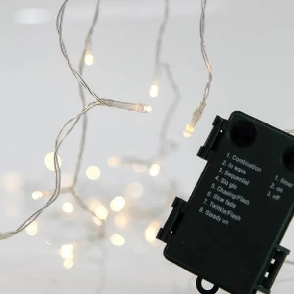 Σειρά 20 LED μπαταρίας 2 m θερμό λευκό