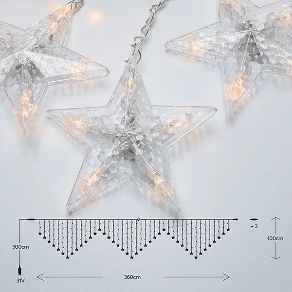 Κουρτίνα βροχή 90 LED με ακρυλικά αστέρια 1,50m