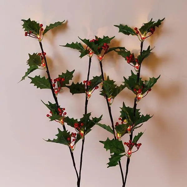 Κλαδιά μπαταρίας με κόκκινα μούρα, 75 cm, 16 LED