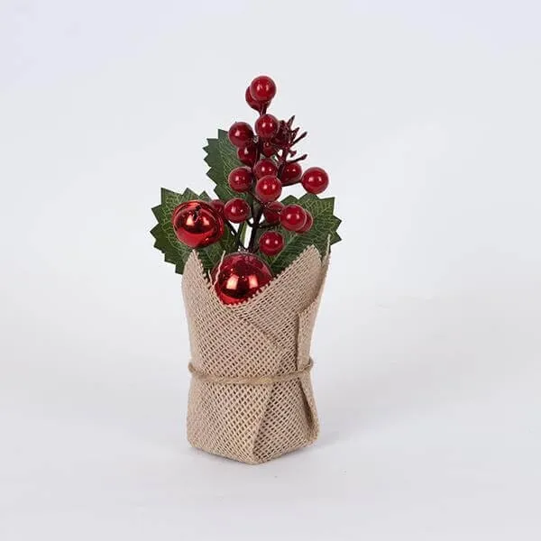 Γλαστράκι διακοσμητικό με berry και κόκκινες μπάλες 20 cm