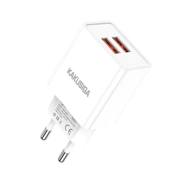 Φορτιστής τοίχου 2 θυρών USB-A, λευκός