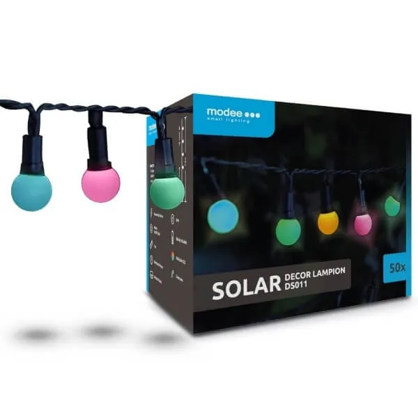 Πολύχρωμη solar γιρλάντα Modee 50 LED με διακοσμητικές μπάλες, 4,9 μέτρα