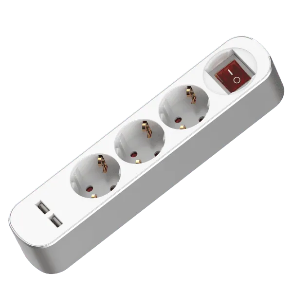 Πολύπριζο λευκό 3 θέσεων με 2 USB και διακόπτη