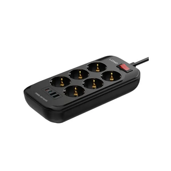 Πολύπριζο 4 θέσεων με διακόπτη, 2 μέτρα, μαύρο