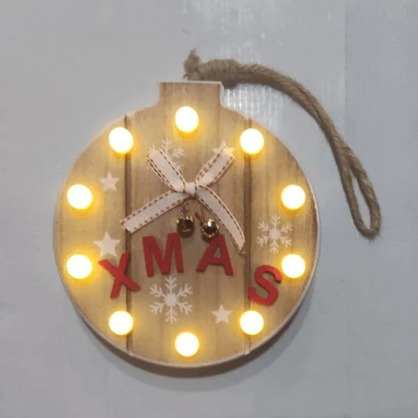 Ξύλινη επιγραφή XMAS σε σχήμα μπάλας, μπαταρίας, 10 LED