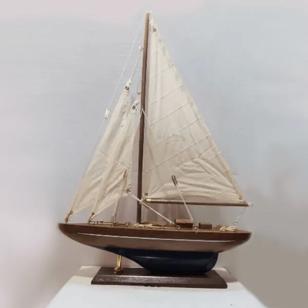 Ξύλινο καράβι παραδοσιακό καφέ-μπλε 43 cm